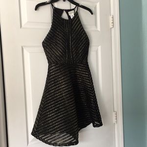 Black and gold holiday cocktail dress